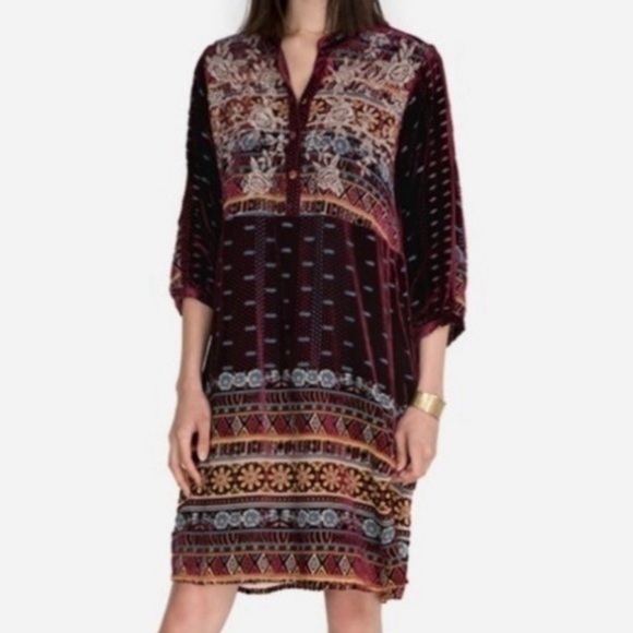 JOHNNY WAS Hania Velvet Burgundy w Multicolor Embroidery Tunic Mini Dress Sz XS - Picture 16 of 16